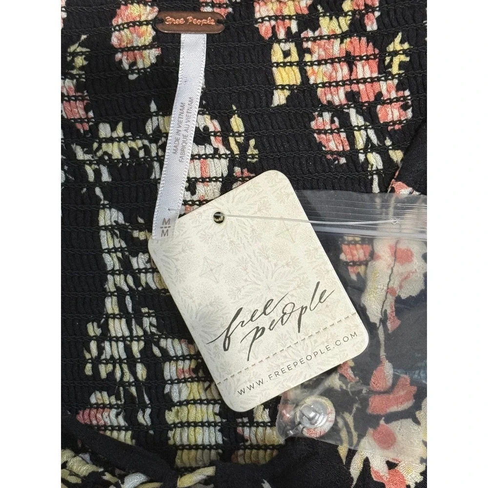 Free People Hilary Printed Top Black Combo Size Medium Crop Boho NWT $98